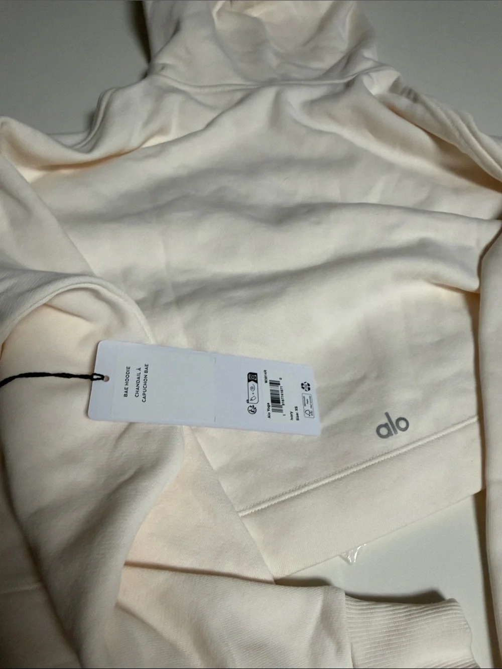 ALO Yoga Cropped Ivory Hoodie